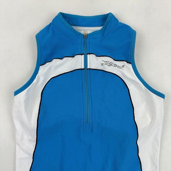 ZOOT Blue White 1/2 Zip Sleeveless Jersey Tank Built In Shelf Bra Cycling Sz S - Picture 3 of 10